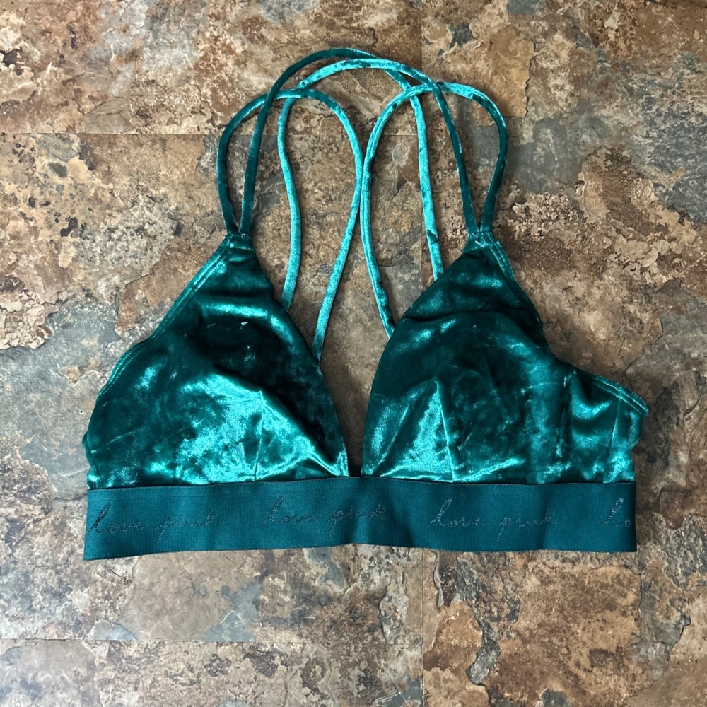 PINK Victoria's Secret Wireless Bralette Womens Size Small Velvet Green Bra